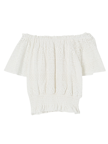 レースショート丈ブラウス