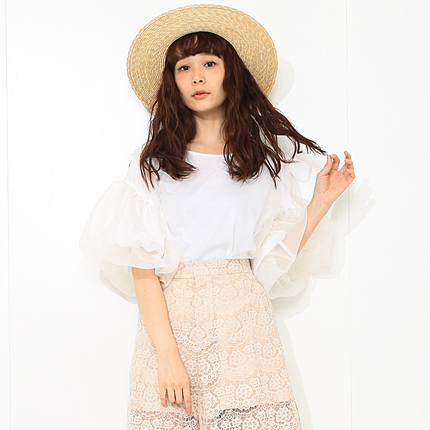 オーガーンジーバルーンスリーブ トップス