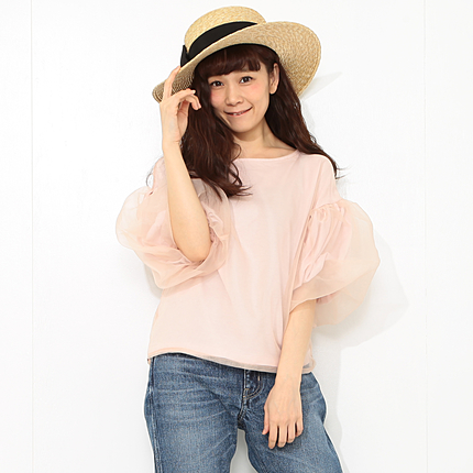 オーガーンジーバルーンスリーブ トップス