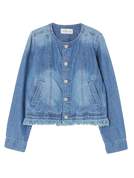 フリンジデニムノーカラージャケット