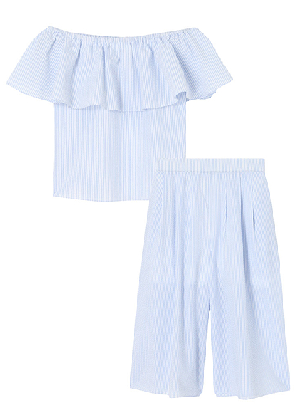 【sc】サッカーストライプオフショルトップス×パンツセットアップ