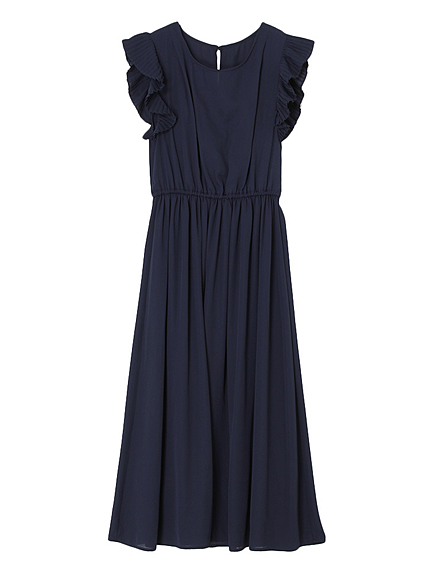 【DUO】 ショルダープリーツロングワンピース