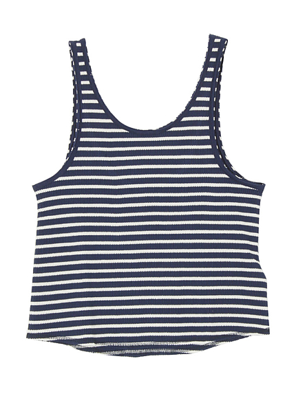 ワッフルボーダーUネックタンクトップ