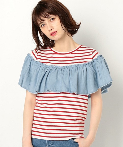 ΠフリルボーダーノースリーブTシャツ/AEBFC フリルボーダー NSL T