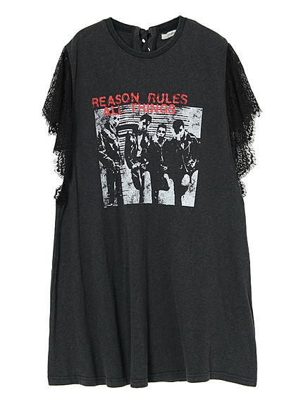 レース袖リメイクロックT