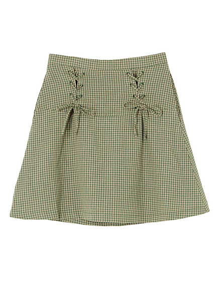 ギンガムレースアップ台形スカート