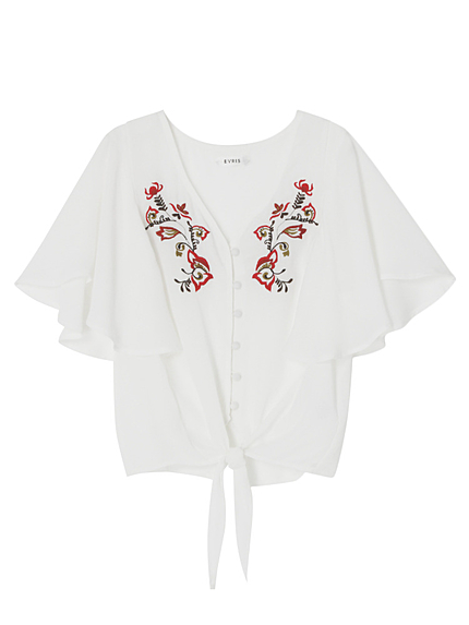 embroideryフレアスリーブブラウス