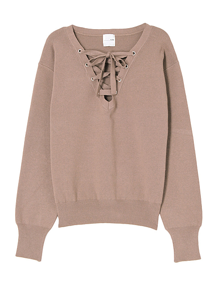 レースアップニットトップス