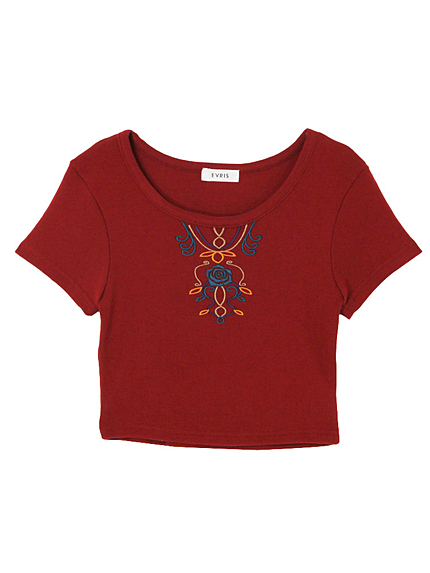 ローズデコ刺繍ショートTシャツ