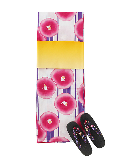 【SELECT浴衣】ストライプ椿