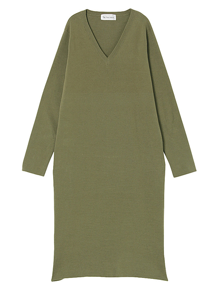 Vネックコットンワンピース