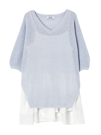 【sc】Vネックニットレイヤード5分袖ワンピース