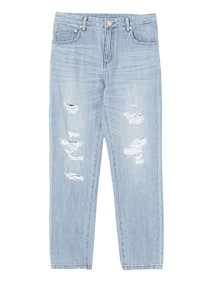 Denimクラッシュテーパードパンツ