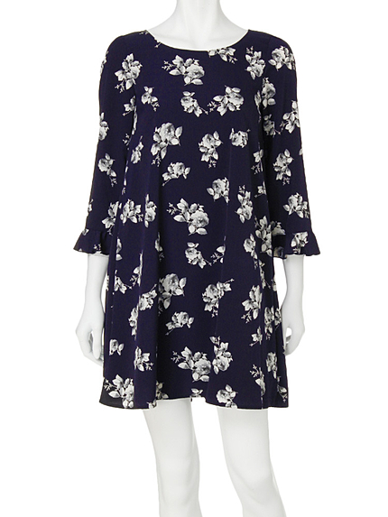 【BSC】 ヴィンテージフラワー袖口フリルワンピース