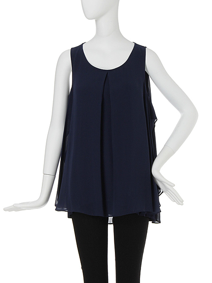 【FEMININE】サイドプリーツフレアシフォンタンクトップ