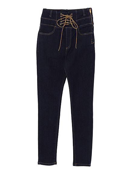 デニムレースアップスキニーパンツ