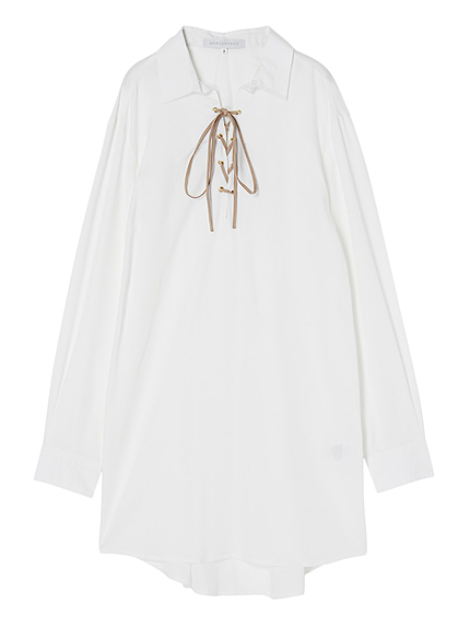 【DUO】 レースアップシャツワンピース(オフ)