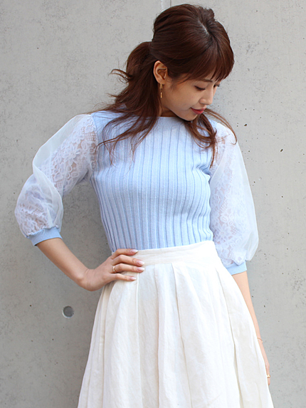 【MICOAMERI】レースチュールスリーブニット