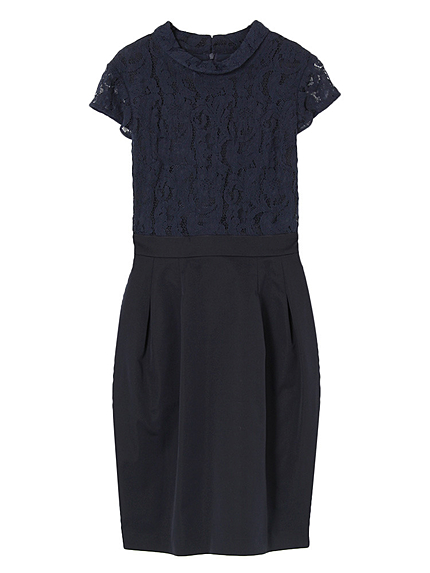 レースロールカラーワンピース