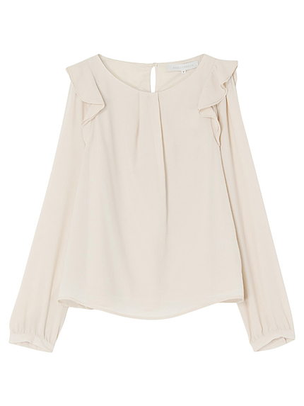 【DUO】 パウダーサテン肩フリルブラウス