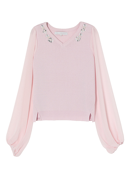 【BSC】 シフォン×ニットビジュープルオーバー