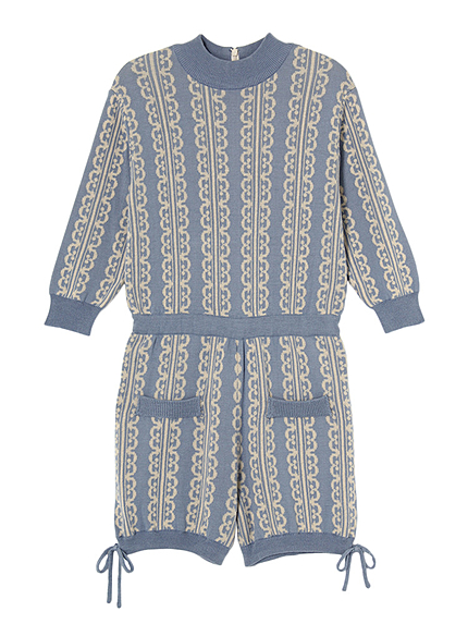 C CLEF PATTERN KNIT ROMPERS