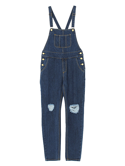 デニムダメージサロペット