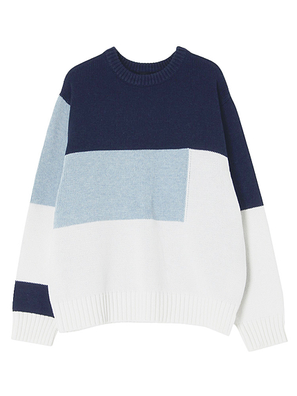 BLOCK DENIM KNIT TOPS