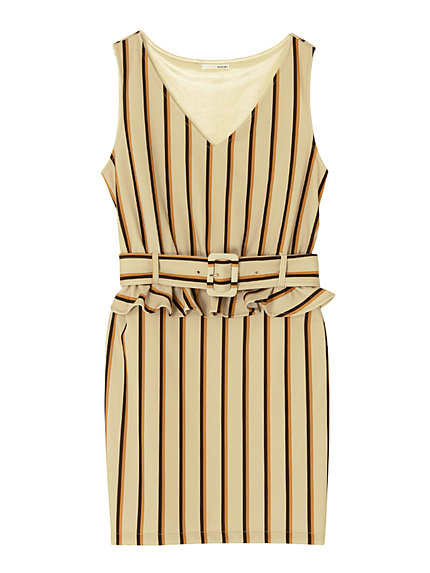 ランダムストライプベルト付ワンピース