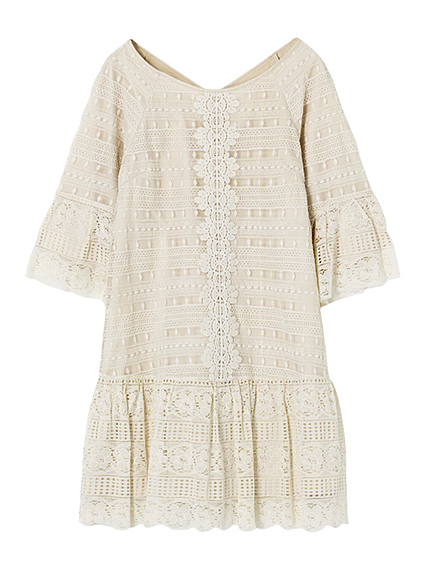 【DUO】 ボーダーレースヘムフレアワンピース