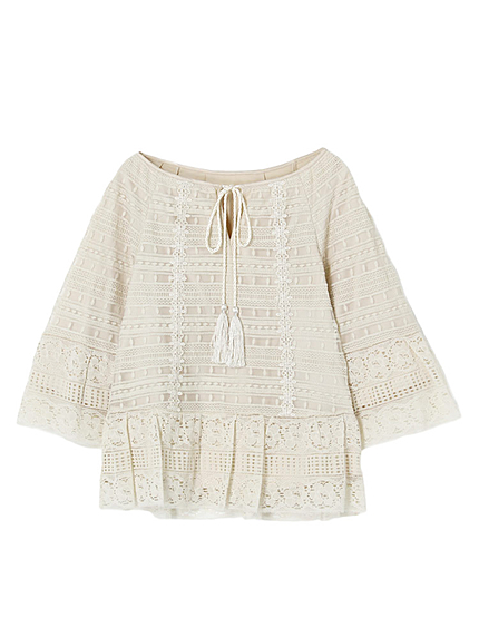 【DUO】 ボーダーレースフレアブラウス