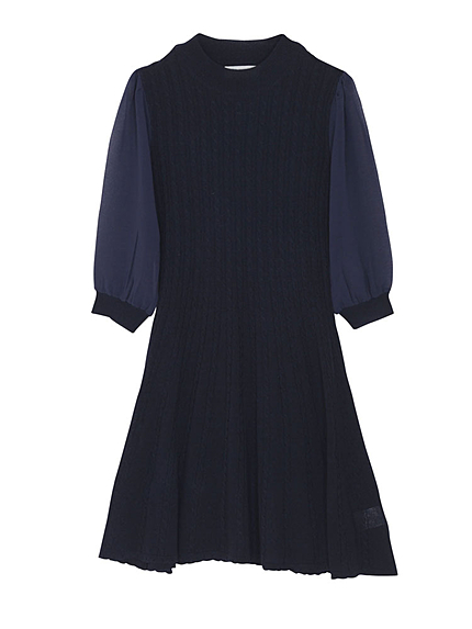 【se】ケーブルニット袖シースルーコンビワンピース