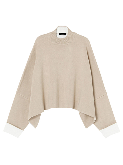 cuff color knit poncho