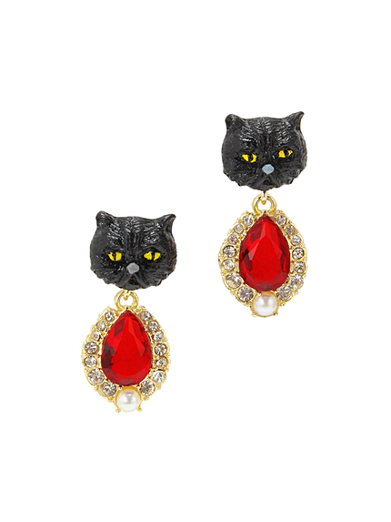 【77th】Black cat baroque earrings mini