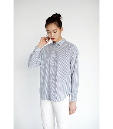 ドロップショルダー1ポケ長袖シャツ