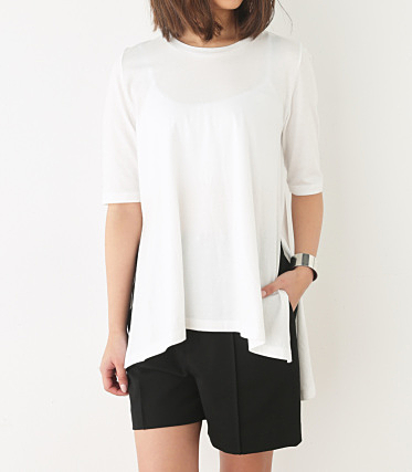 SIDE SLIT5分袖TOPS-S