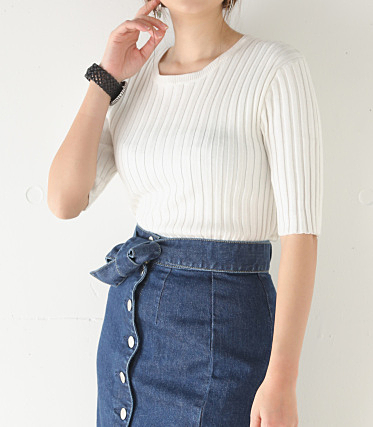 RAYON RIB 5分袖 HG TOPS