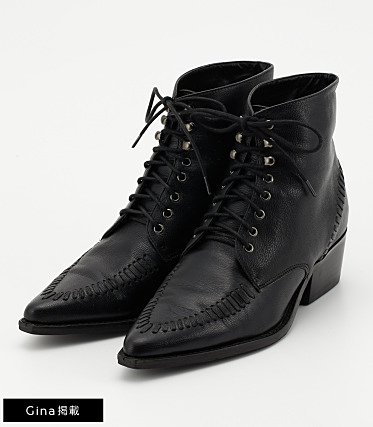 POINTED LACEUP LEATHER BOOTS