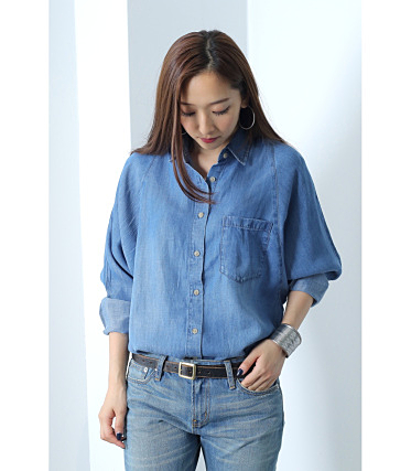 テンセルデニムドルマン長袖シャツ
