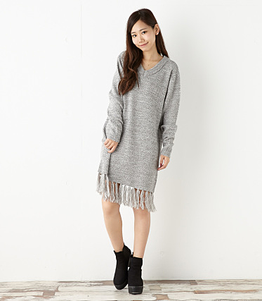 フリンジVネックニットOP