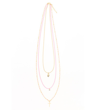 3連カラーストーンロングネックレス