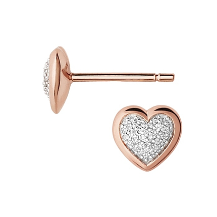 Diamond Essentials 18ct Rose Gold Vermeil & Pave Heart Stud Earrings