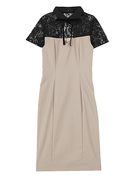 デコルテレースコンビワンピース