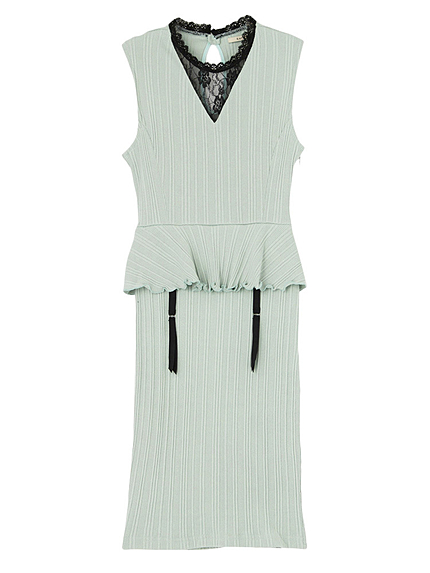 ぺプラムガーターリブワンピース