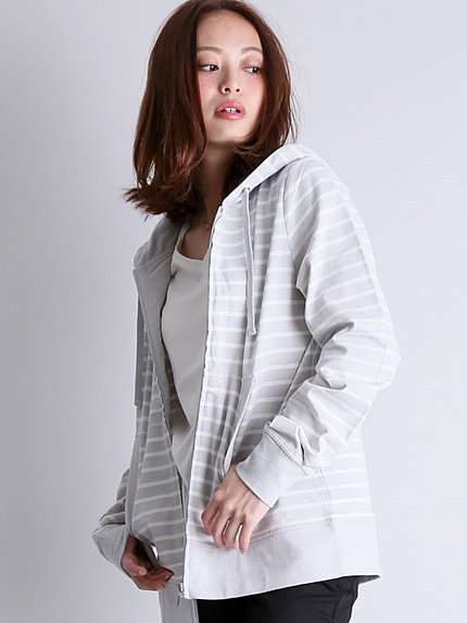 [GIORDANO]ボーダーフルジップスウェットパーカー