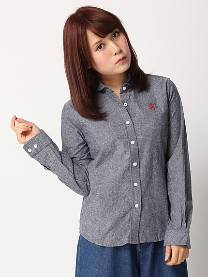 [GIORDANO]ライオン刺繍起毛シャンブレー長袖シャツ