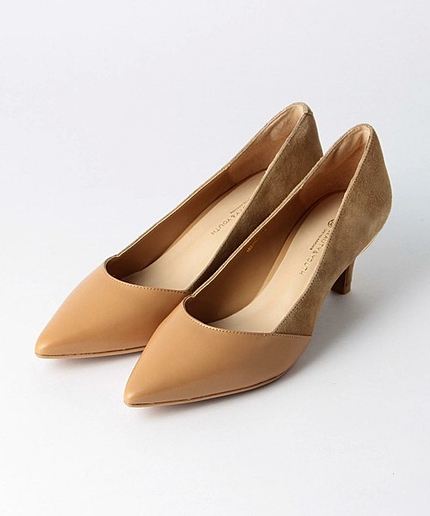 BYTF レザー×スウェード ポインテッドヒールパンプス