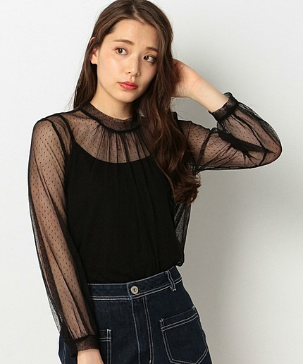 ドットハイネックブラウス2/AEMFC DOTチュール H/N　BLⅡ