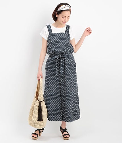 リネン混ガウチョサロペット