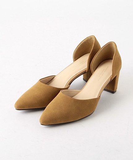 CR サイドオープンチャンキーヒールパンプス